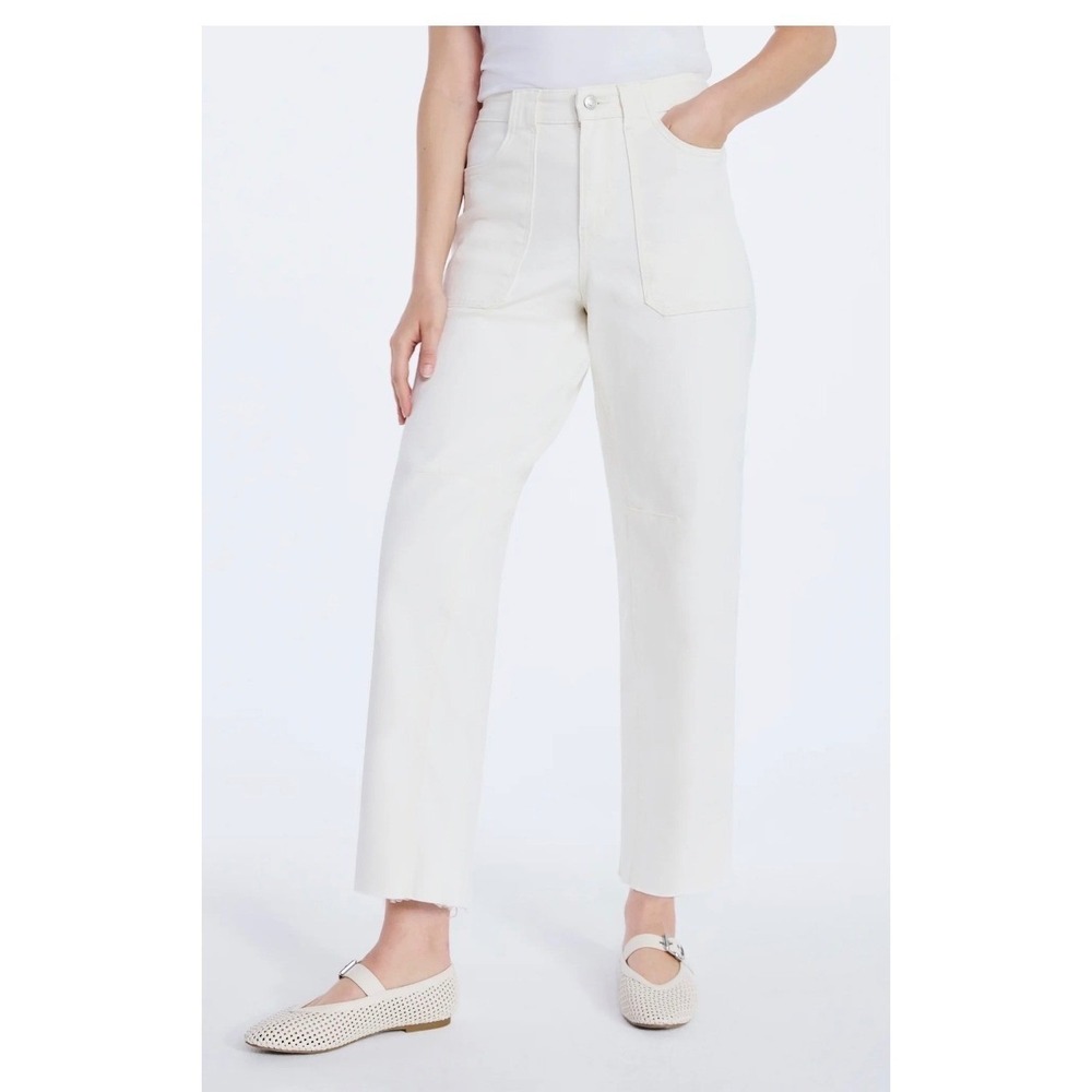 Free Assembly Womens Carpenter Barrel Jeans Vanilla Cream White Size 16 NWT